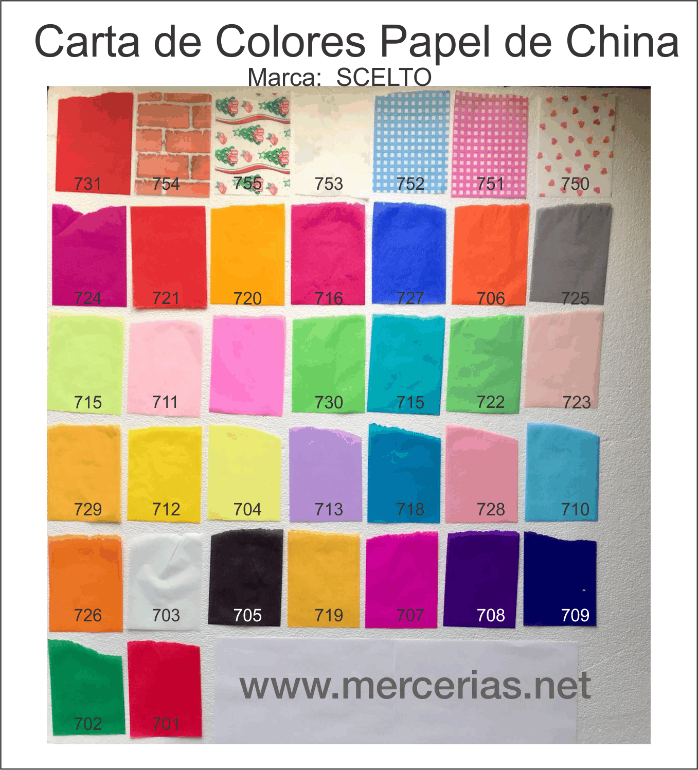 Pliego de papel china, colores varios