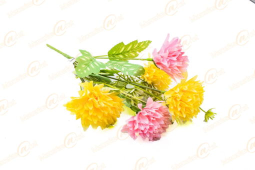 crisantemo color rosa con amarillo ramo de 5